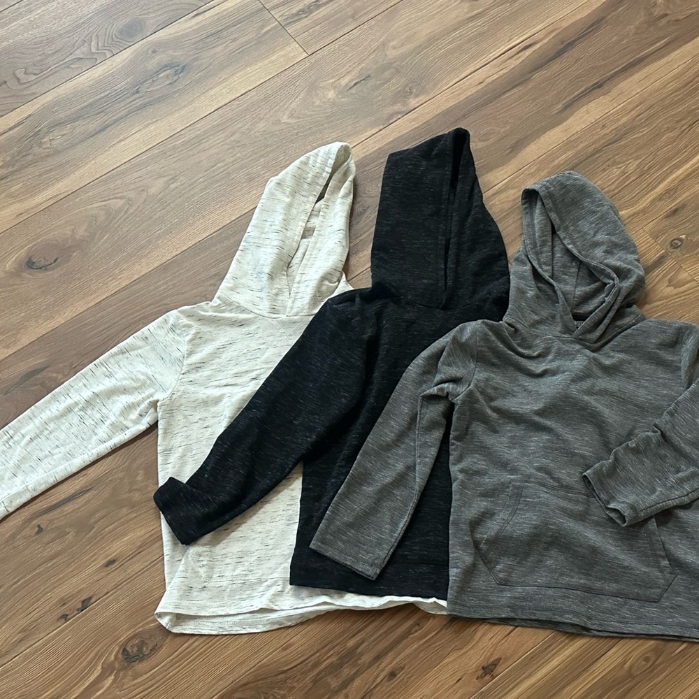 Set of Three Lightweight Boy’s Hoodies - Cream, Black, and Gray